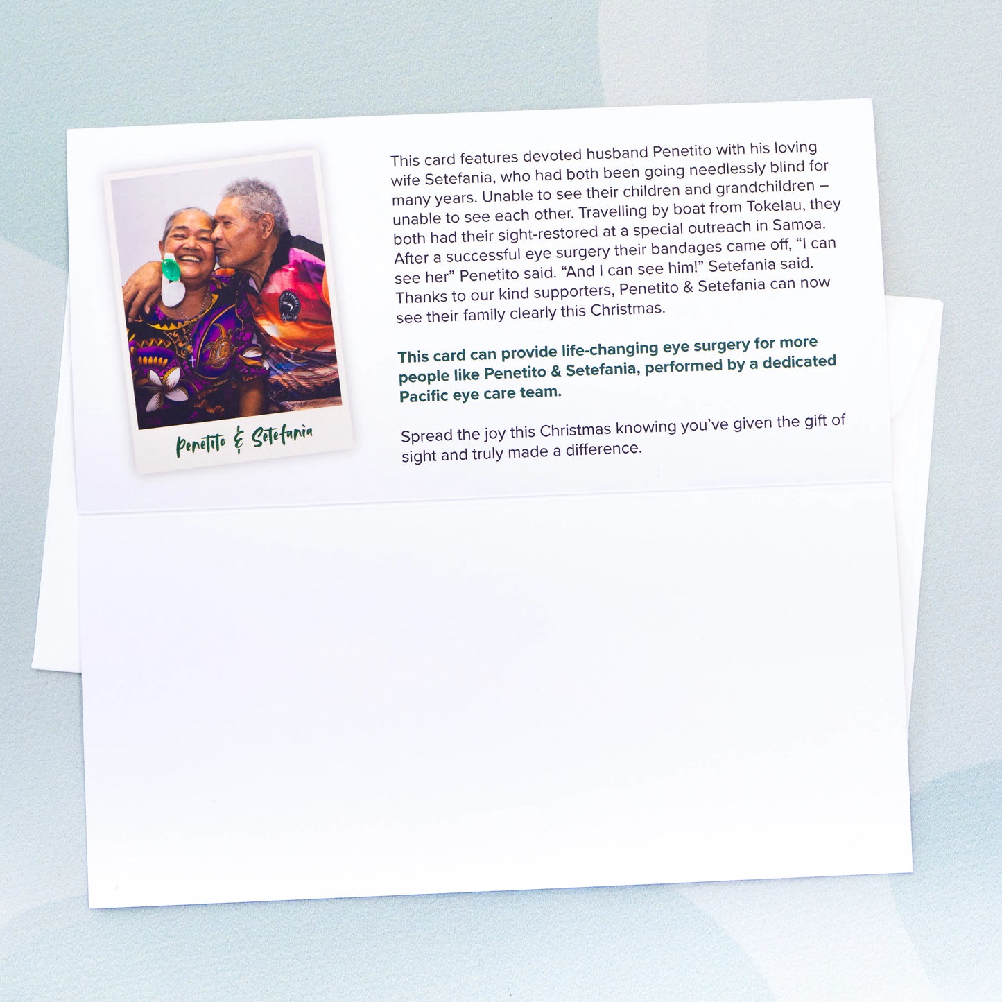 Penetito and Setefania card with $25 donation